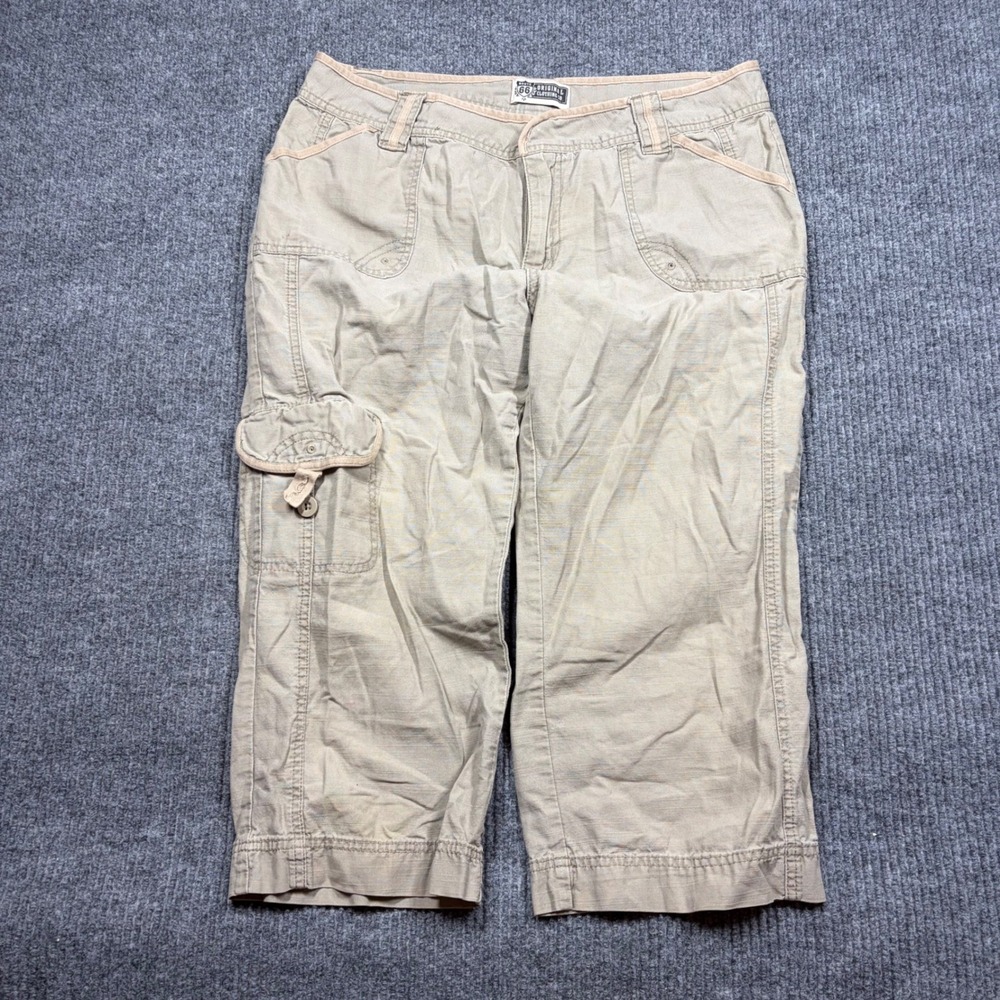 Route 66 Pants Womens 12 Khaki Cargo Capri Tan Cotton Casual Crop Trousers